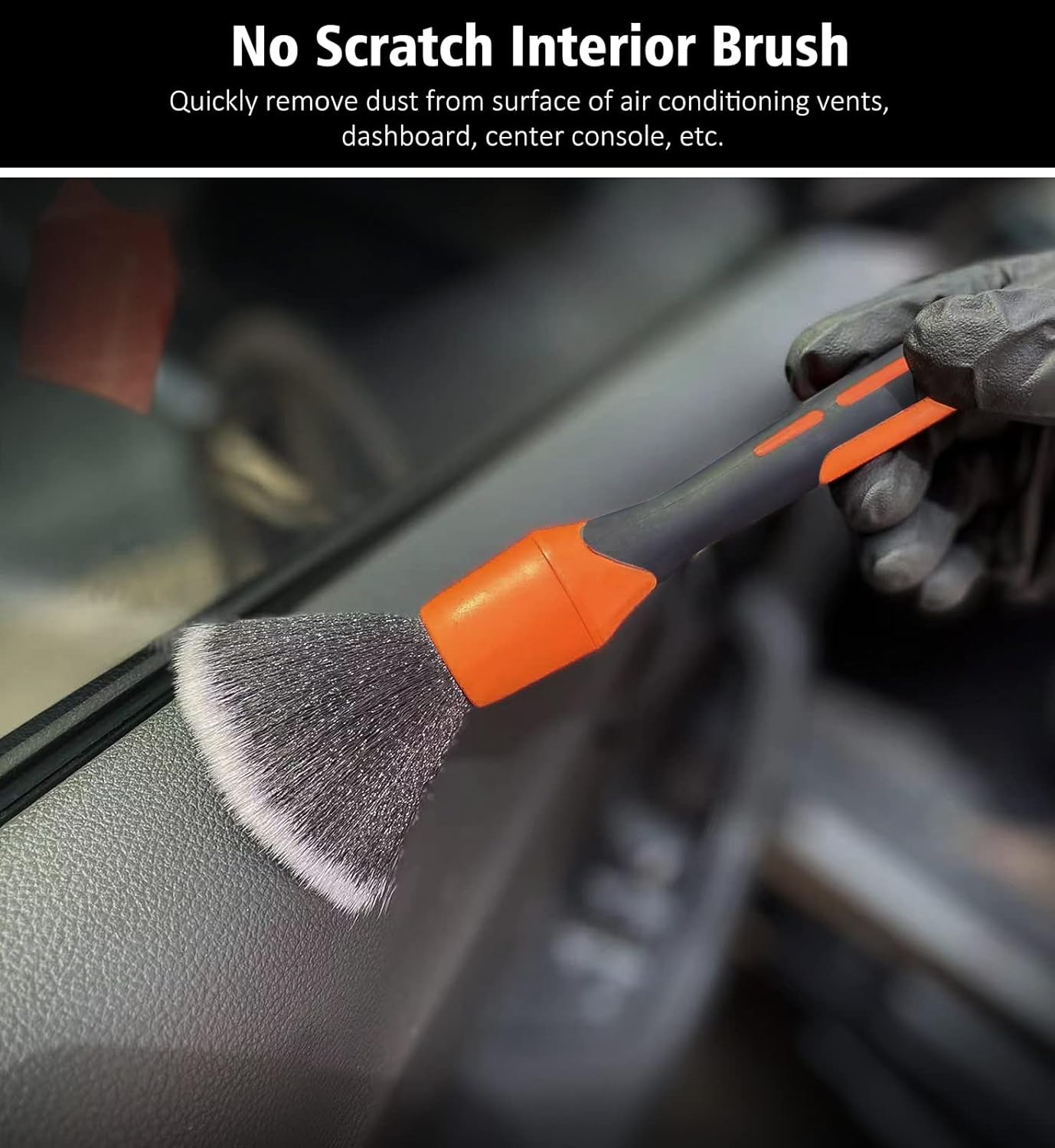 YeewayVeh 3pcs Car Detailing Brush Set, 1pc Boars Hair Detailing Brushes,1pc Ultra Soft Detail Brush for Air Vent Leather Seat, 1pc Scratch Free Car Detailing Brushes for Interior Exterior, Orange