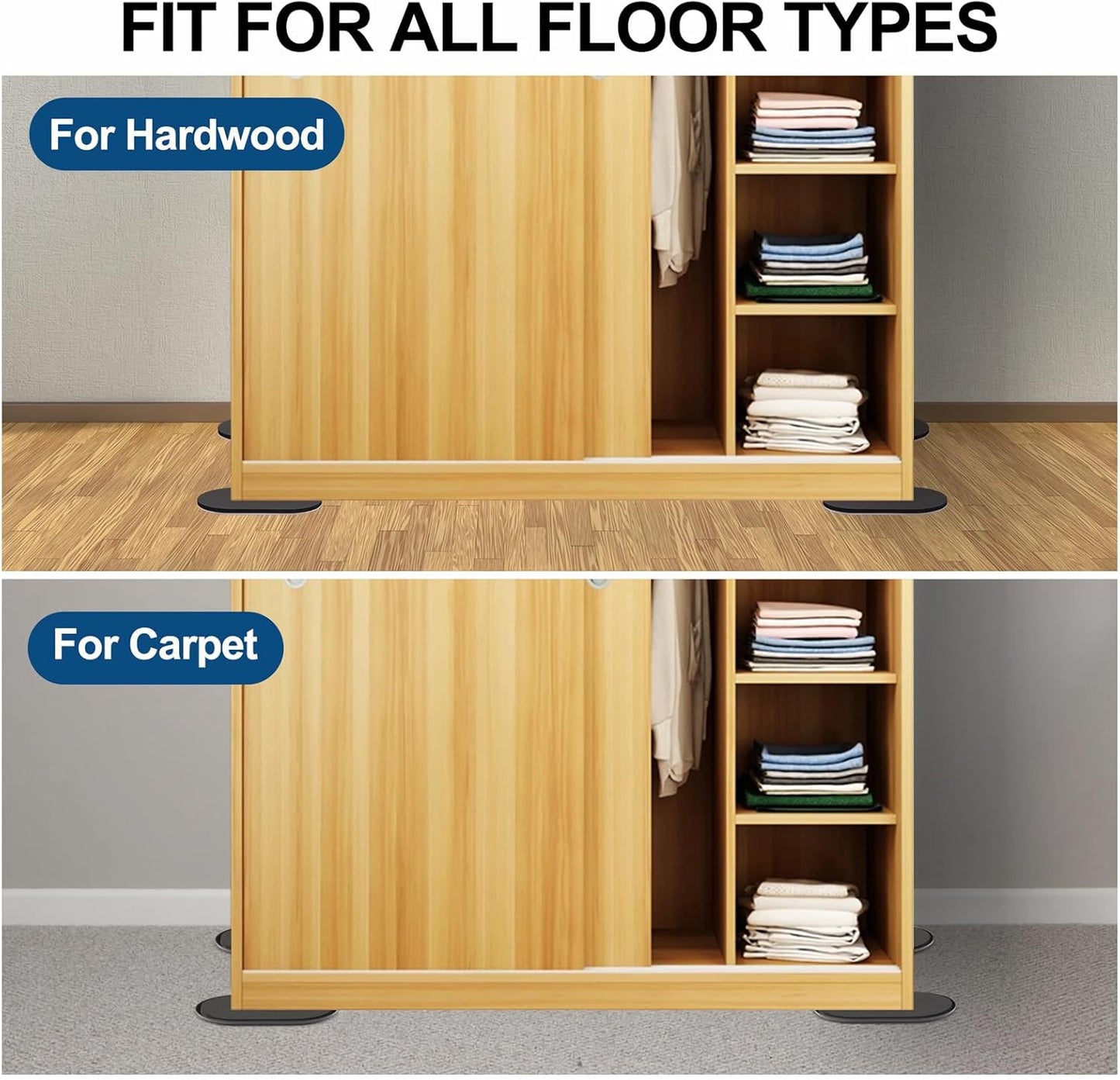 Reusable Large Furniture Sliders for Carpet, Furniture Movers Sliders, Carpet Movers Oval Heavy Duty Sofa Bed Table Desk Movers for Carpet –Quickly and Easily Move Any Item, Black (8 Pack)