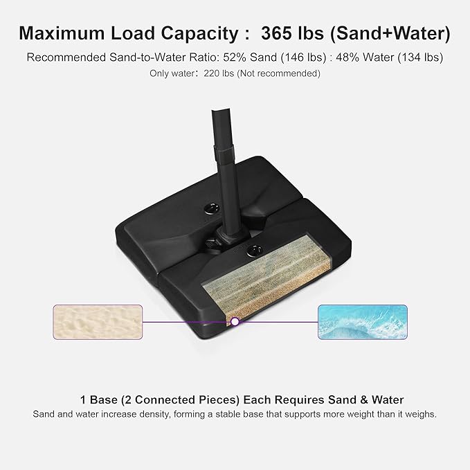 PURPLE LEAF 9' × 11.5' Patio Cantilever Umbrella with Base Outdoor Rectangle Adjustable Offset Umbrellas with 360-degree Rotation and 8 Heavy Duty Metal Ribs for Garden Deck Pool Turquoise Blue