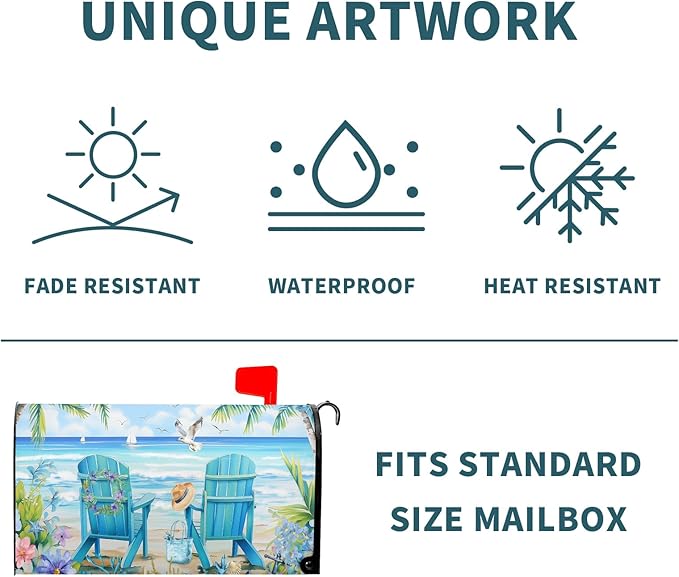 Summer Magnetic Mailbox Cover Large Size 25.5x21 Inch Nautical Coastal Post Letter Box Wrap Decor Seaside Escape Dust-Proof Letterbox Covers Protection