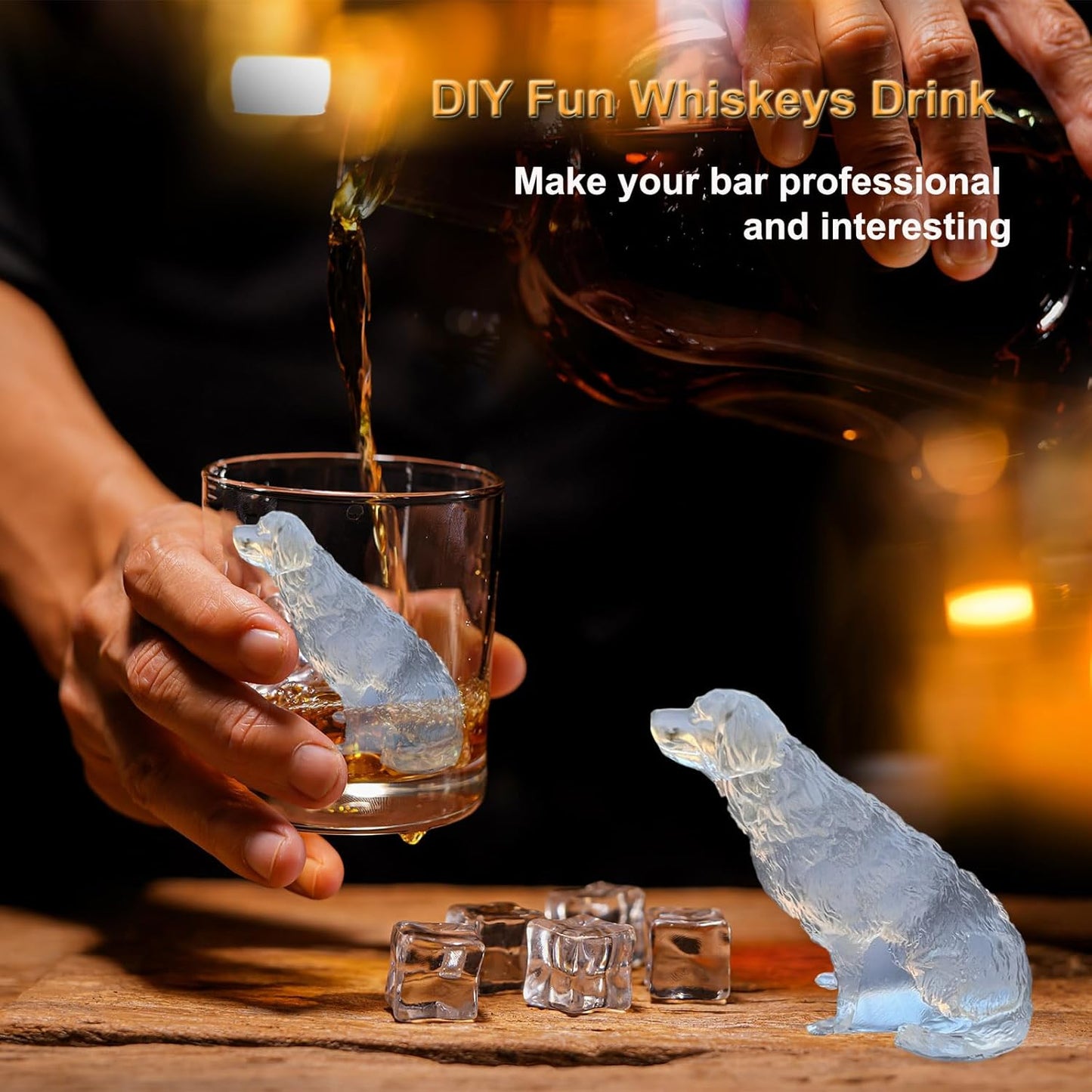 3D Golden Retriever Ice Cube Silicone Molds Tray for Whiskey, Cocktail, Bar; Fun Animal Shape Large Epoxy Resign Mold; Golden Retriever Gifts for Women Kids Dog Lover, 2 Pack