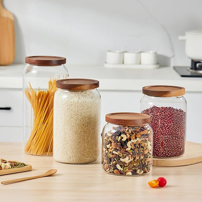 Sweejar Glass Jars for Laundry Room Organization, 90 ounce Laundry Pods Container, Glass Food Storage Jars with Airtight Lid, 2 Pack, Hand Lid