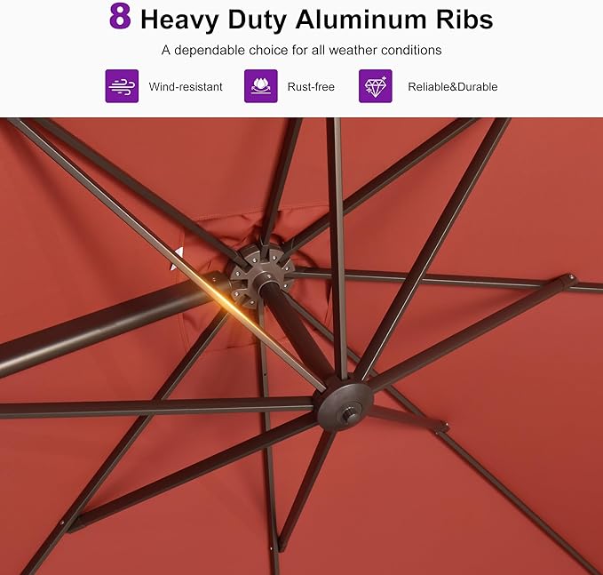 PURPLE LEAF 10 Feet Patio Cantilever Umbrella Square Outdoor Umbrella with 360° Rotation and Aluminum Offset Hanging for Garden Backyard Pool, Terra