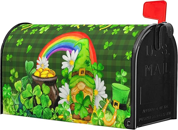 St. Patrick's Day Green Gnome Magnetic Mailbox Covers - Standard Size 21x18 Inch for Home, Outdoor, Garden