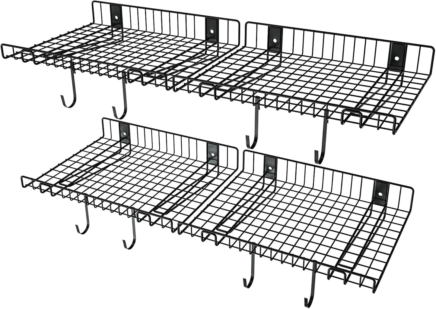 4 Pack Garage Wall Shelf, Wall Mounted Storage Shelves, Heavy Duty Metal Shelves for Room Wall, Loads 260 LBS Floating Shelves Mesh Storage Rack for Garage, Office, Basement,Wall Cabinet and Kitchen