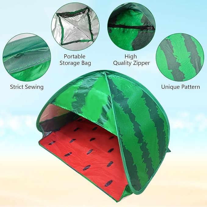 Dog Beach Tent Sun Shelter, 1 Pack Watermelon Portable Sun Shelter Automatic Pop-up Beach Tent Mini Dog Cat Tent Pet Protection for Indoor and Outdoor, M