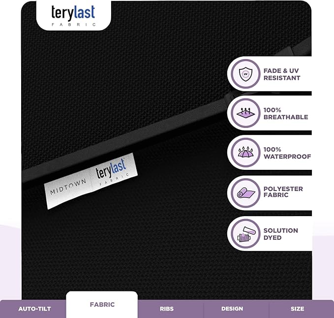 Midtown Umbrellas 10-Year-No-Fade - 6 Ft - UV Proof Black Polyester Fabric - Umbrella Outdoor Patio, Auto-Tilt Aluminum Frame Large Patio Umbrella for Garden, Pool & Deck - Black Pole