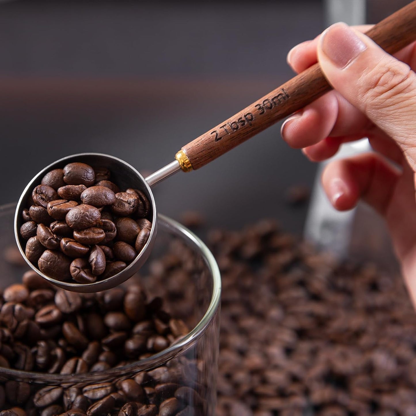 4PCS Wood Scoops for Jars Wooden Scoops for Canisters 2Tbsp Measuring Spoons for Coffee Bean Powder Coffee Scoop Measuring Scoop for Salt Sugar Multipurpose-Black Walnut+304 Stainless Steel