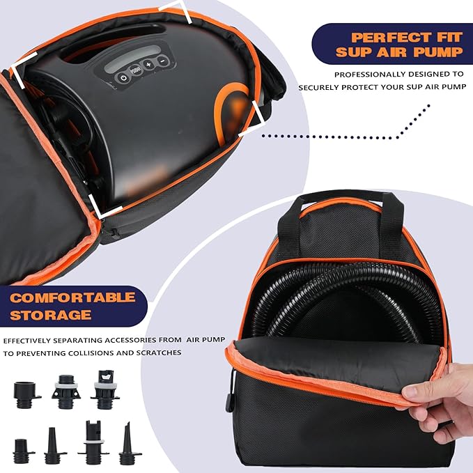 Carrying Waterproof Bag Compatible with OutdoorMaster Paddle Board Pump The SHARK/The Dolphin SUP Pump, Electric air pump bag Portable Storage Pocket for Paddle Board Accessories(Box Only)