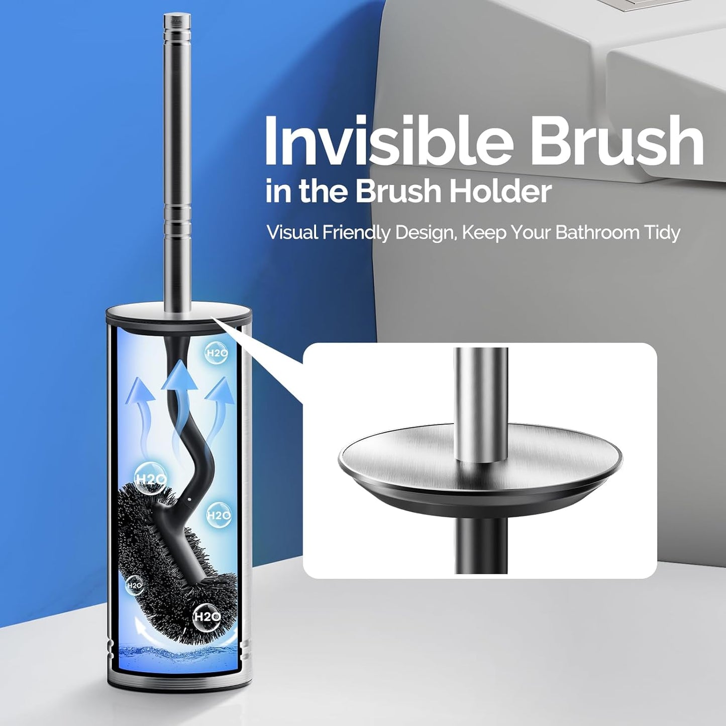 HAMITOR Toilet Brush and Holder Set: 304 Stainless Steel Heavy Duty Bowl Cleaner Brush - Deep Cleaning Under Rim Curved Bristle - Space Saving Wall-Mounted for Home RV Bathroom Accessories Silver