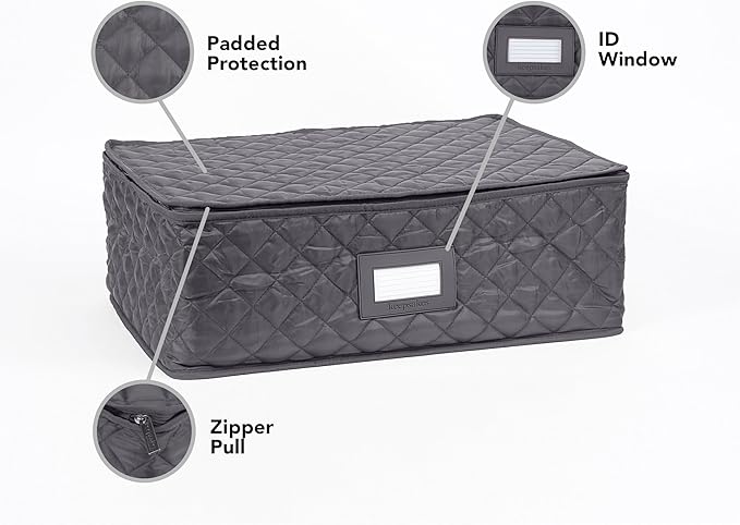 Covermates Keepsakes - Serveware Storage - Padded Protection - ID Window - Stain Resistant - Machine Washable - China Storage, Slate