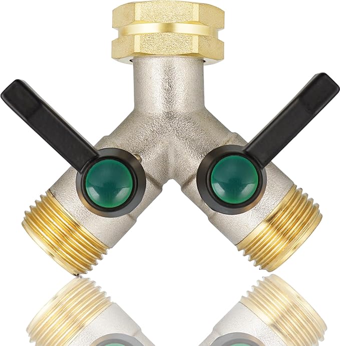 EJW Y-Valve Garden Hose Faucet Splitter, 3/4” GHT Threads,Outdoor Faucet Splitter, Brass High Flow, Garden Hose Y-Splitter 2-Way,Y-Valve Full Flow Hose Splitter,Garden Hose Splitter 2-Way Heavy Duty.