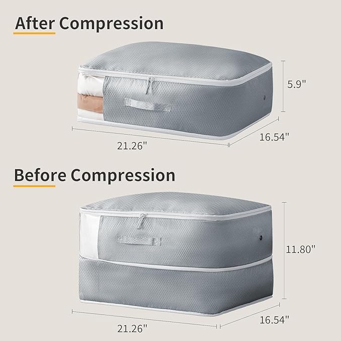 DIMJ Comforter Storage Bag 6 Pack - Blanket Storage Organizer Compression Bags, Large Capacity Ultra Space Saving Self Compression Organize for Bedding, Pillow, Duvet, Sheet Storage with Zipper Window