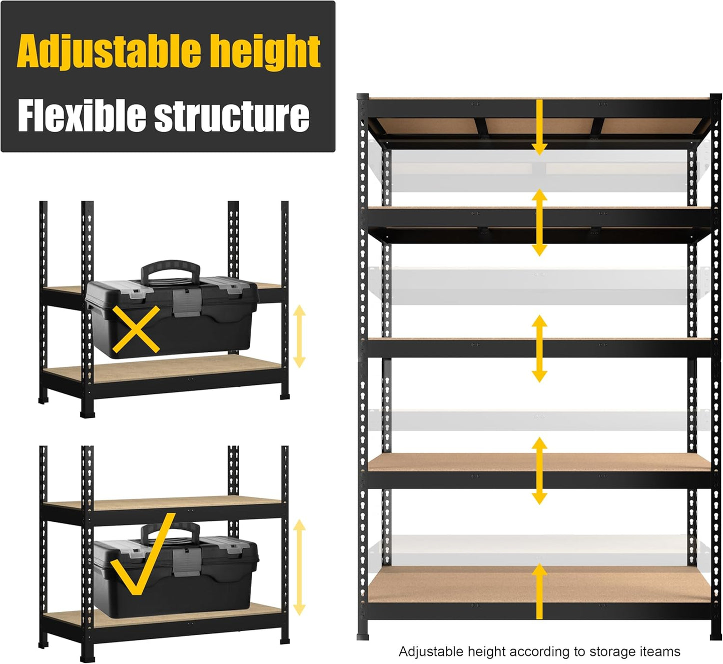 PrimeZone 6 Pack Heavy Duty Storage Shelves - 47" W x 18" D x 71" H 5 Tier Adjustable Garage Storage Shelving, Metal Storage Utility Rack Shelf Unit for Warehouse Pantry Closet Kitchen, Black