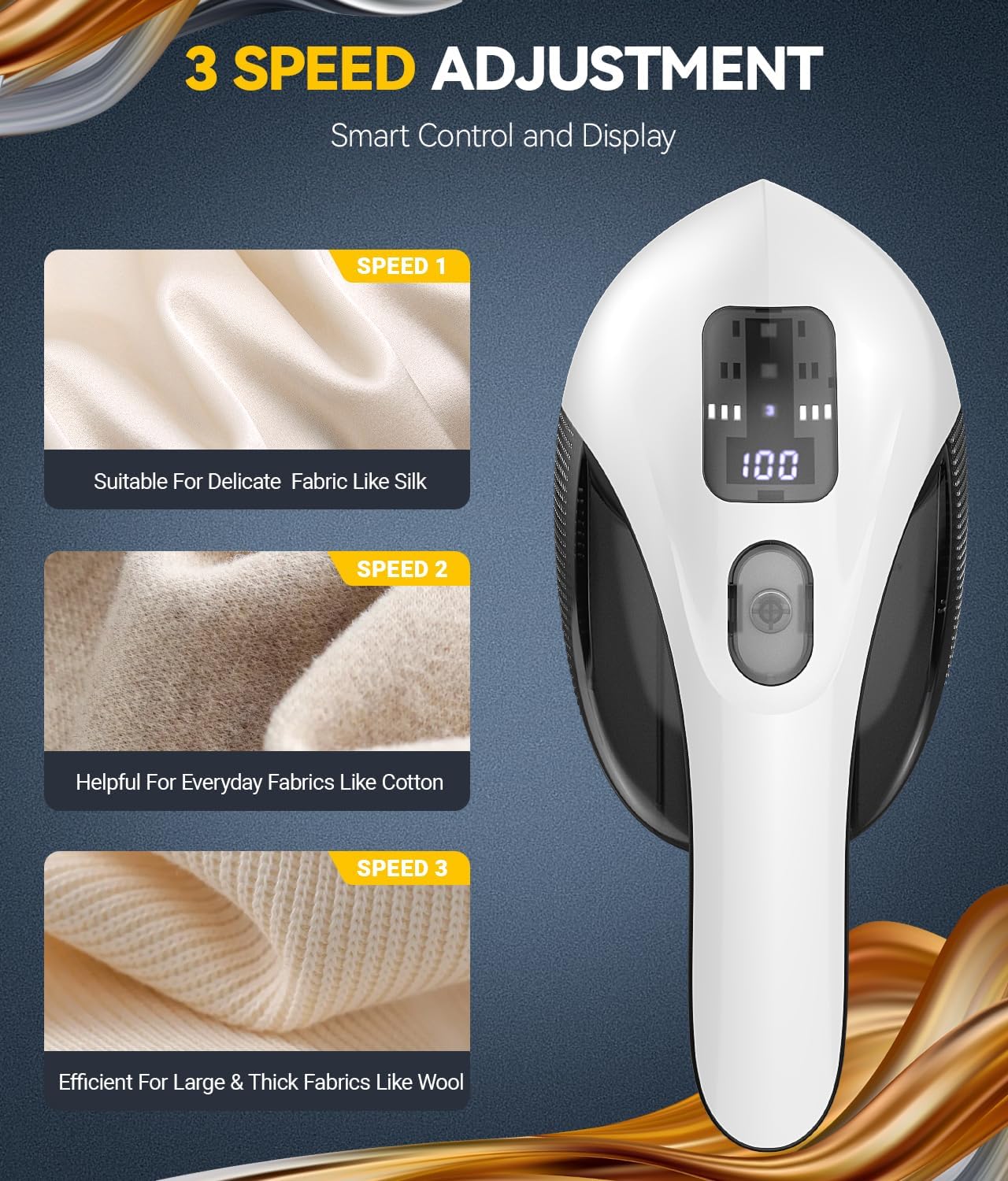 Rechargeable Fabric Shaver and Lint Remover, 3-Speed Adjustable Sweater Shaver with 6-Leaf Replaceable Stainless Steel Blades, 2.6Inch Large Mesh, Removable Bin for Clothes Fuzz, Lint, Pills, Bobbles