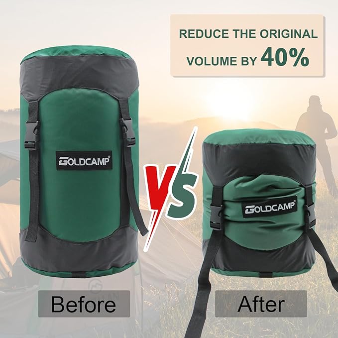 GOLDCAMP Compression Sack for Sleeping Bag Store Ultralight Sleeping Bag Compression Stuff Sack 18L 30L 43L 49L 65LSpace Saving Gear for Travel Camping Hiking Outdoor (Green, XXL)