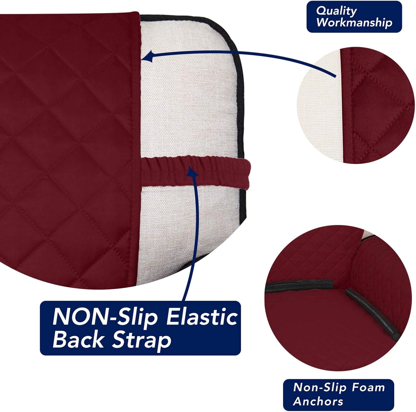 PureFit Reversible Quilted Sofa Cover, Water Resistant Slipcover Furniture Protector, Washable Couch Cover with Non Slip and Elastic Straps for Kids, Dogs, Pets (XX Large, Red/Ivory)