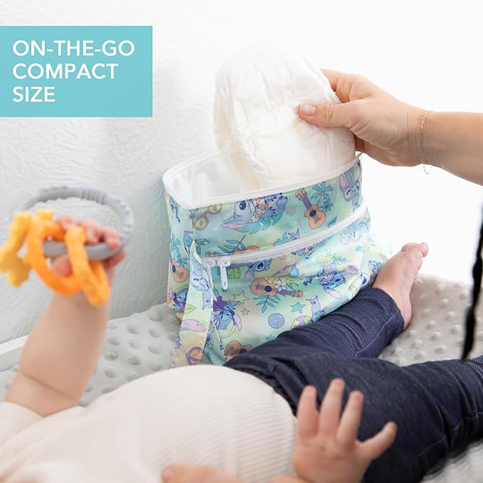 Bumkins Disney Waterproof Wet Dry Clutch Bag for Baby, Travel, Swim Suit, Cloth Diapers, Pump Parts, Pool, Gym Clothes, Toiletry, Strap to Stroller, Daycare, Zip Reusable Bag, Packing Pouch, Stitch