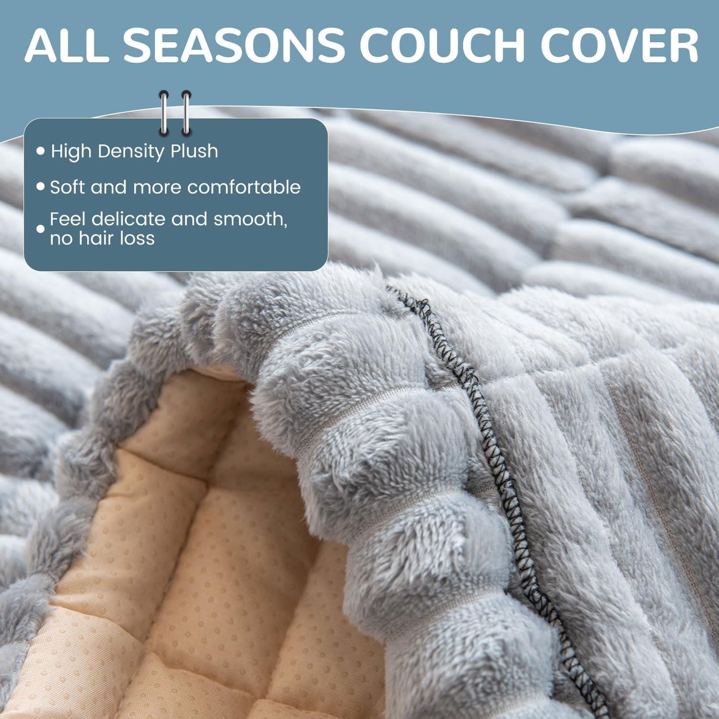 OTOB Sofa Covers for 3 Cushion Couch Washable, Fuzzy Non Slip Pet Friendly Couch Cover Protector Love Seat, All Seasons Soft Plush Furniture Bed Mats Sofa Slipcovers (Gray, 31.5" x 70.9'')