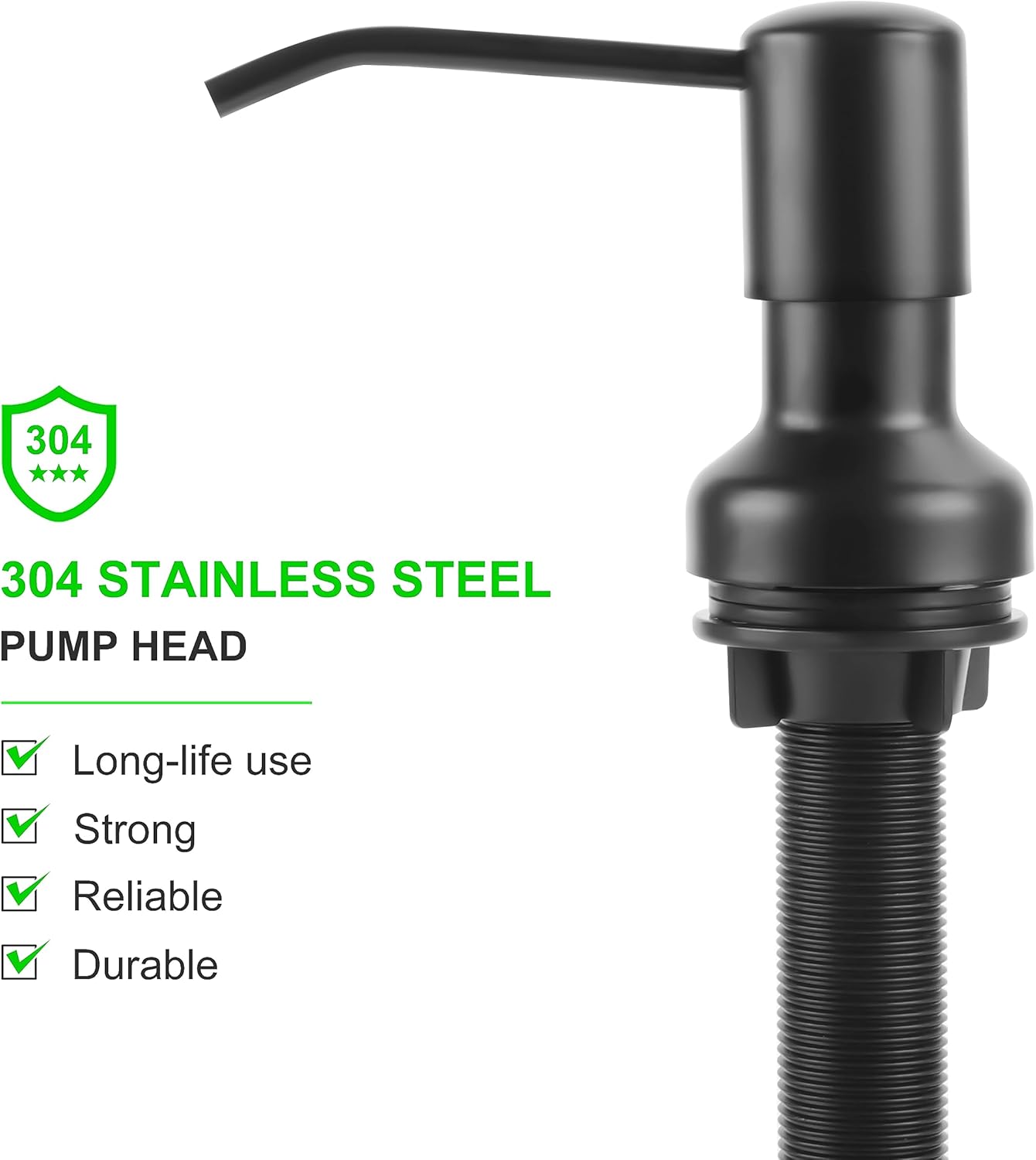 Soap Dispenser for Kitchen Sink, Sink Soap Dispenser with Longer Threaded Shaft Shank, 47" Extension Tube Connects Directly to Dish Soap Container, Wider Pump Head Base （Black）