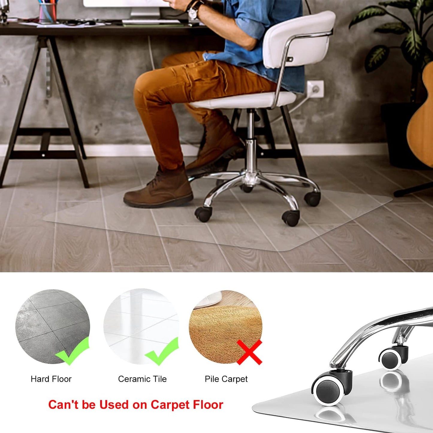 Kuyal Clear Chair Mat, Hard Floor Use, 48" x 30" Transparent Office Home Floor Protector mat Chairmats (30" X 48" Rectangle)