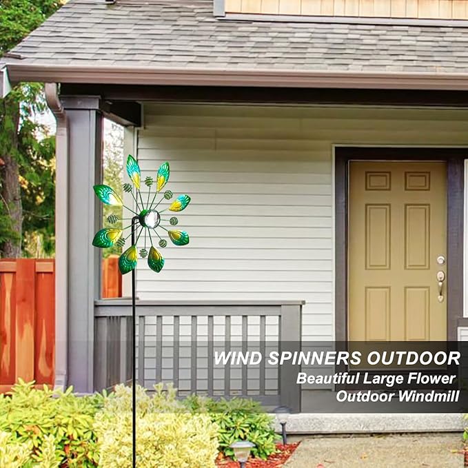 Metal Peacock Wind Spinner for Outdoor Garden Decor - 36 Inch Height Feather Wind Catcher with Stake, Lawn & Patio Art, Weather-Resistant Yar