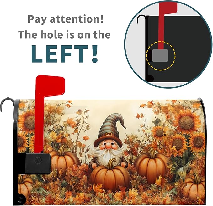 Fall Gnome Mailbox Cover Magnetic Standard Size 21x18 inch Autumn Pumpkin Sunflower Post Letter Box Wrap Seasonal Dust-Proof Letterbox Covers Protection for Home Outdoor Garden Yard