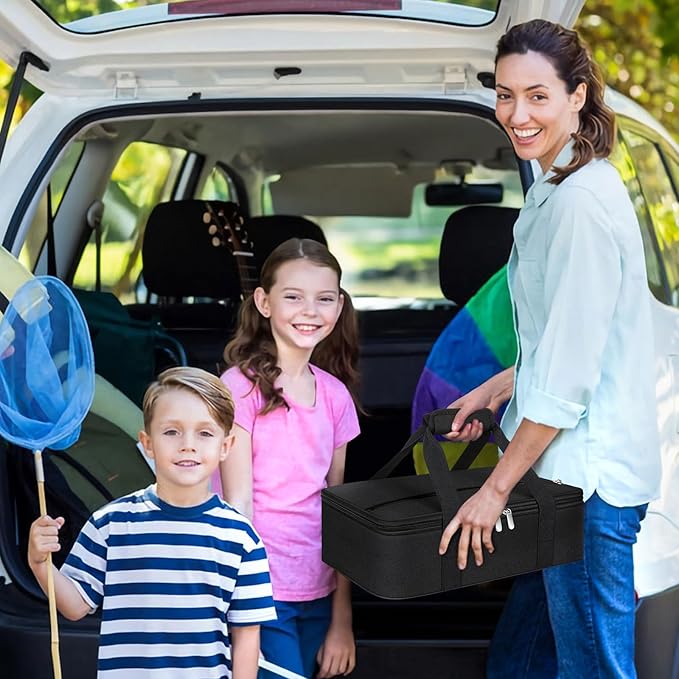 Insulated Casserole Carrier, Portable Casserole Carrier for Hot or Cold Food Lunch Tote Warmer or Cooler Bag, Lasagna Lunch Bag for Potluck Parties- Fits 9" x 13" Baking Dish-Black