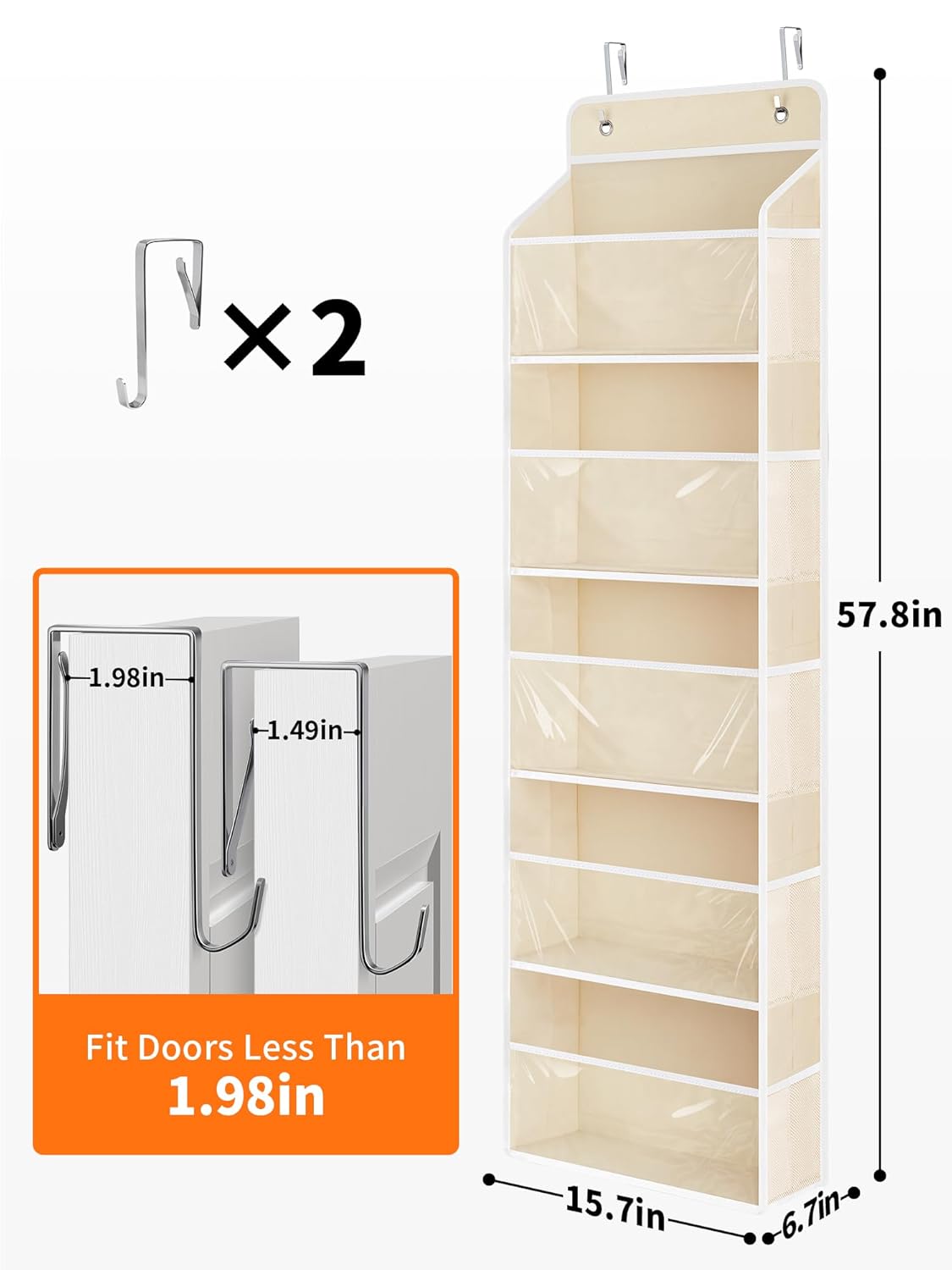 JARLINK Toy Stuffed Animal Storage, Over The Door Organizer W/Clear View Windows, 44lb Load, Baby Toy Storage Organizer for Nursery, Kid Bedroom, Newborn Baby Essentials (Beige)