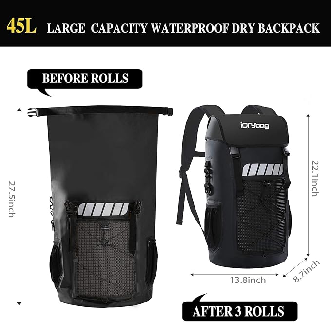 IDRYBAG Waterproof Backpack for Men 25L/45L, Dry Bags Kayak, Dry Backpack Camping Hiking
