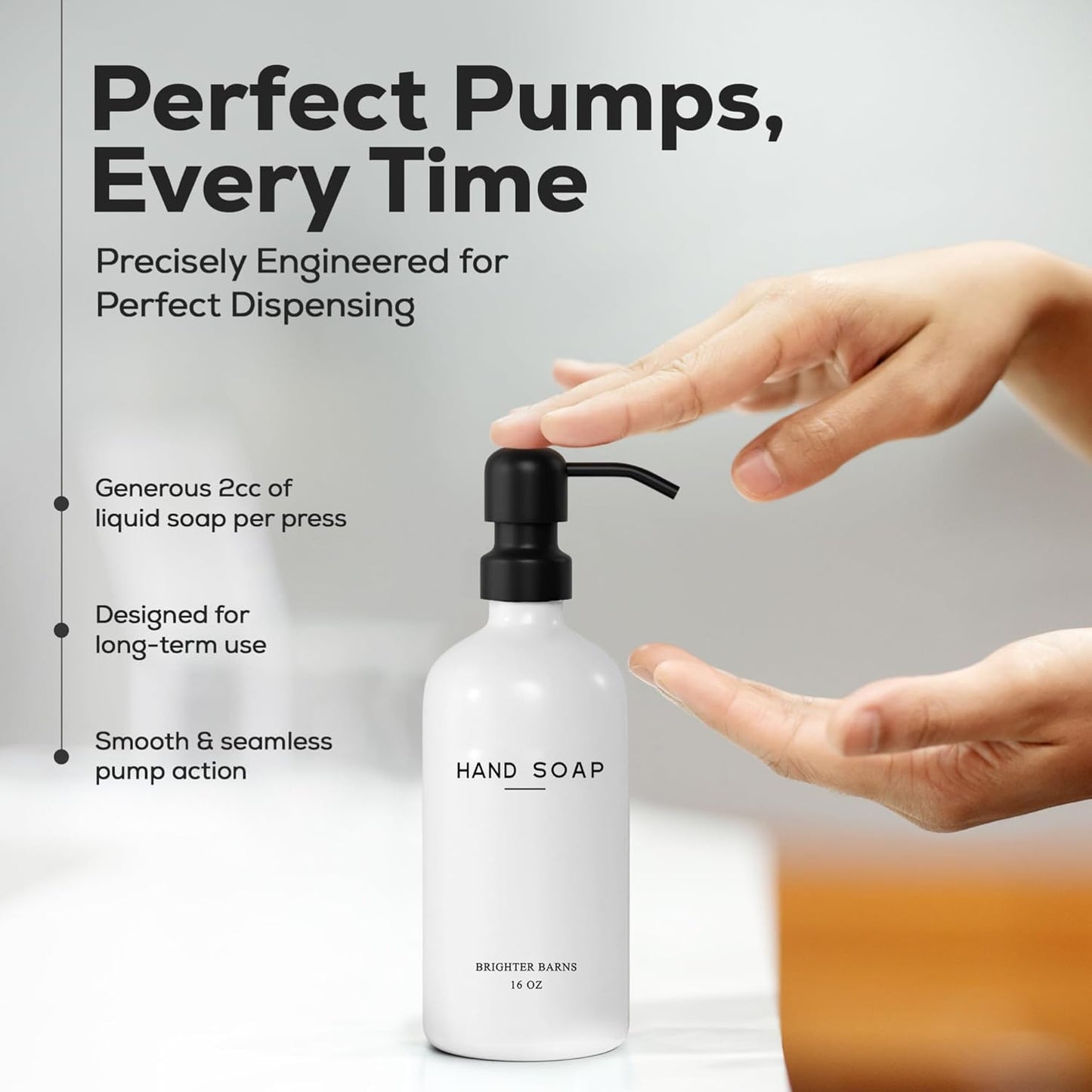 White Glass Hand and Dish Soap Dispenser Set by Brighter Barns - Kitchen Soap Dispenser & Stainless Steel Pump - Glass Bottles for Kitchen Sink - Farmhouse Home Decor, Bathroom Accessories (White)