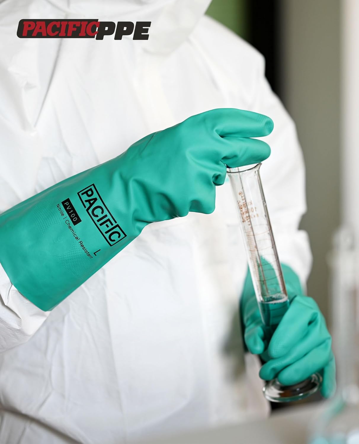 PACIFIC PPE 2 Pairs Nitrile Chemical Resistant Gloves, Flocked, Resist Strong Acid, Alkali, 15 mil, 12.6", XX-Large