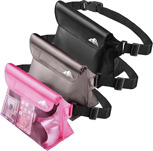 HEETA 2/3/4 Pack Waterproof Pouch with Waist Strap, Screen Touchable Dry Bag with Adjustable Belt for Phone Valuables for Kayaking, Swimming, Snorkeling, Boating, Fishing, Surfing & Beach