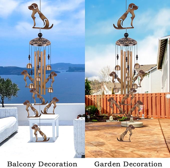 Bronze Dogs Wind Chimes for Home, Garden, Balconies, Rooms, Patio, Indoor, Outside Decor, Memorial Wind Bells, Retro Wind Catcher, Outdoor Blessing Wind Chime Gifts for Mom, Women, Grandma, Family