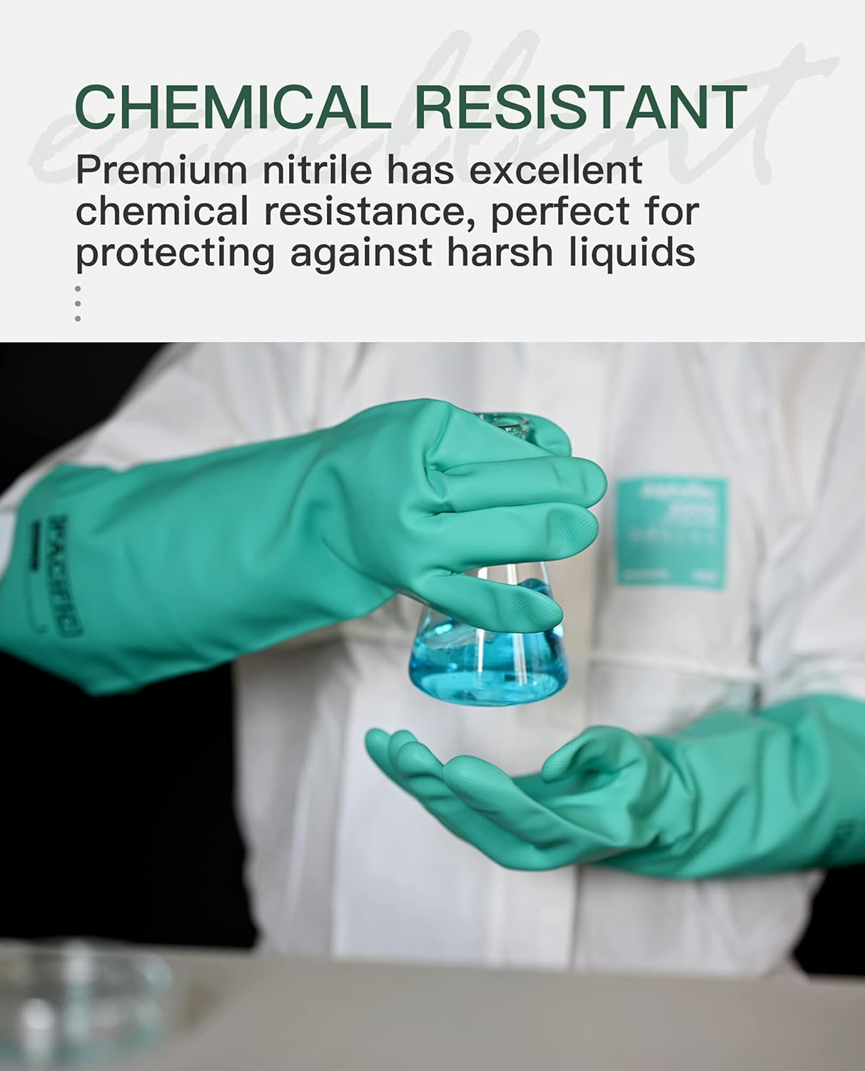 PACIFIC PPE 2 Pairs Chemical Resistant Nitrile Gloves, Resist Household Acid, Alkali, Solvent and Oil, 28 mil, 18", XX-Large