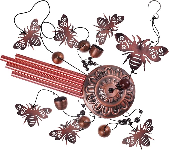 Outdoor Bee Wind Chimes Gifts for Mom - with 4 Tubes 6 Bells 7 Bees Wind Bells, Mobile Wind Catcher, Romantic Bee Decor, Bee Bells, Bees Windchimes for Home, Balcony, Tree, Festival, Garden Decoration