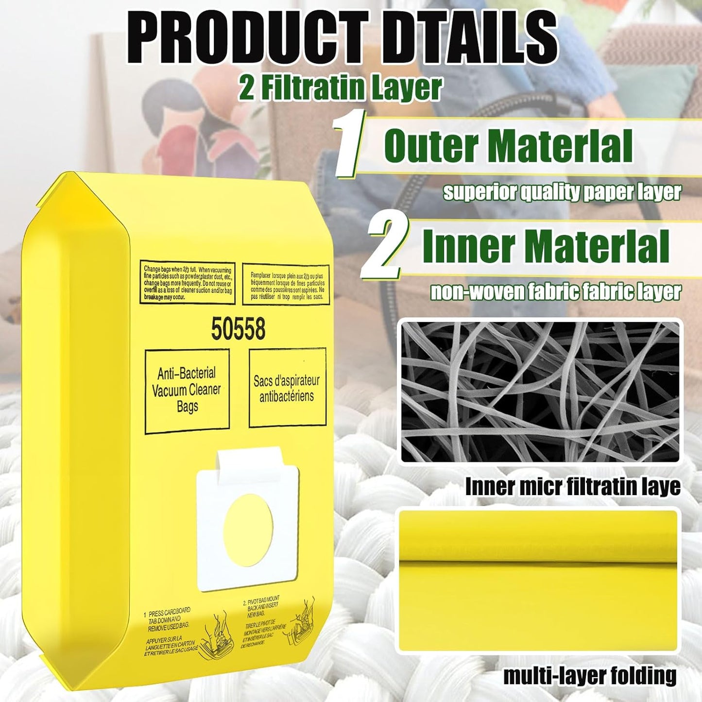 50 Pack Vacuum Cleaner Bags Fit for Kenmore Canister Type C/Q 5055 50555 50557 50558 and Pana·sonic Type C-5 C-18, 200 Series, 400 Series, 600 Series, 700 Series, 800 Series (50 Pack)