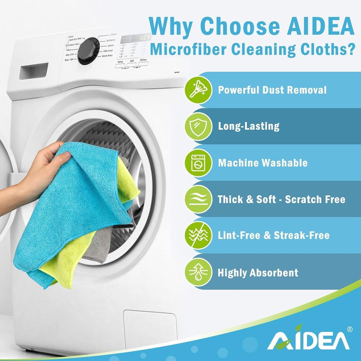 AIDEA Microfiber Cleaning Cloth-150PK, Soft Microfiber Towels for Cars, Absorbent Cleaning Rags, Lint-Free Streak-Free Wash Cloths for House, Kitchen, Window(12in.x12in)