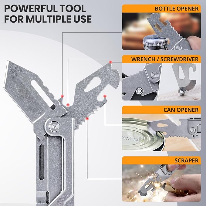 EDCFANS Keychain Multitool Knife, Multi Tools Keychains, Fathers Day Dad Gifts for Men, Tanto Pocket Knives with Clip, Bottle Opener, Box Cutter, Pry Bar, Screwdriver Wrench, EDC Hiking Camping Gear