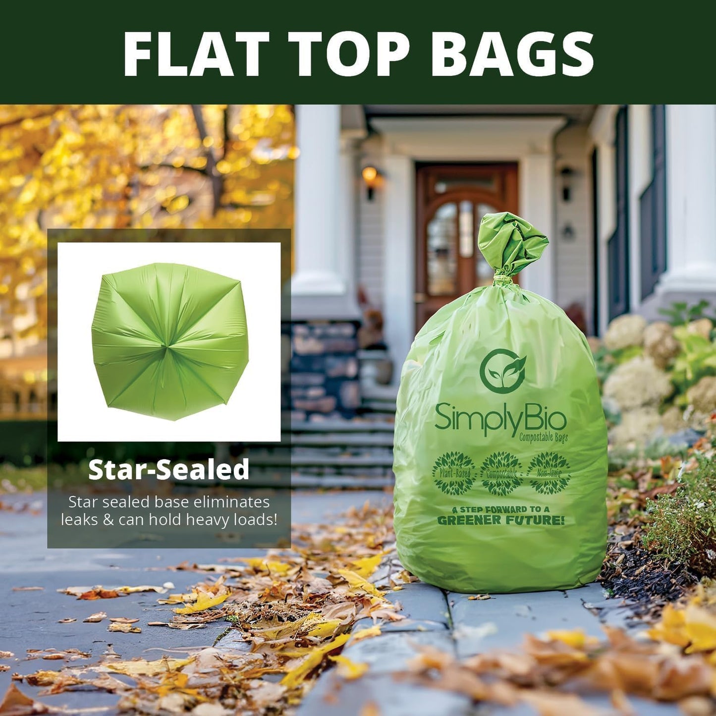 60-64 Gallon Compostable Trash Bags 12 Bags with Flat-Top Large Compost Bags Thick 1.57 Mil, 242.72 Liter Lawn and Yard Waste Bag for Outdoor Garden ASTM D6400, US BPI and OK Compost Home Certified