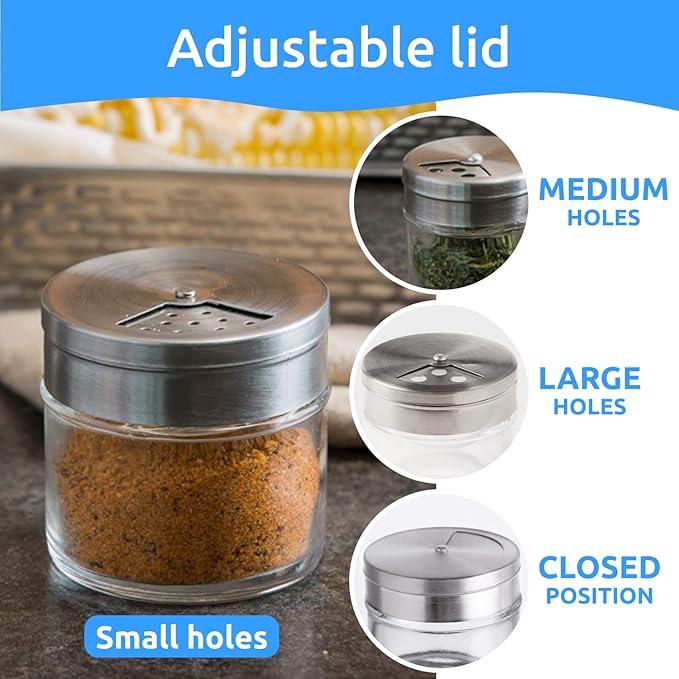 CUSINIUM 2-Pack 3oz Glass Spice Seasonings Shaker With Adjustable Lid