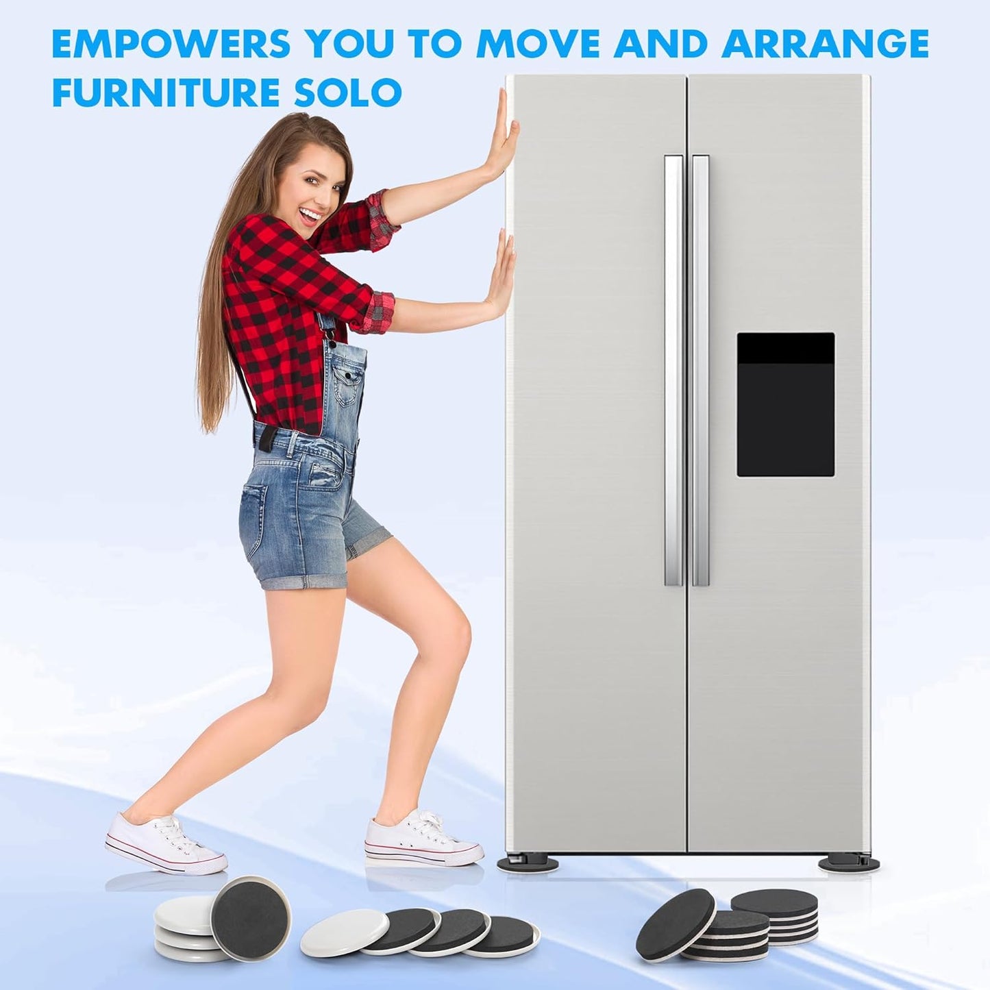 16-Pack Furniture Sliders for Hardwood Floors & Carpet, Save 80% Effort, Safely and Easily, The Glide Tool Set for Heavy Furniture and Appliances, Reusable Moving Pads (8 Plastic & 8 Felt)