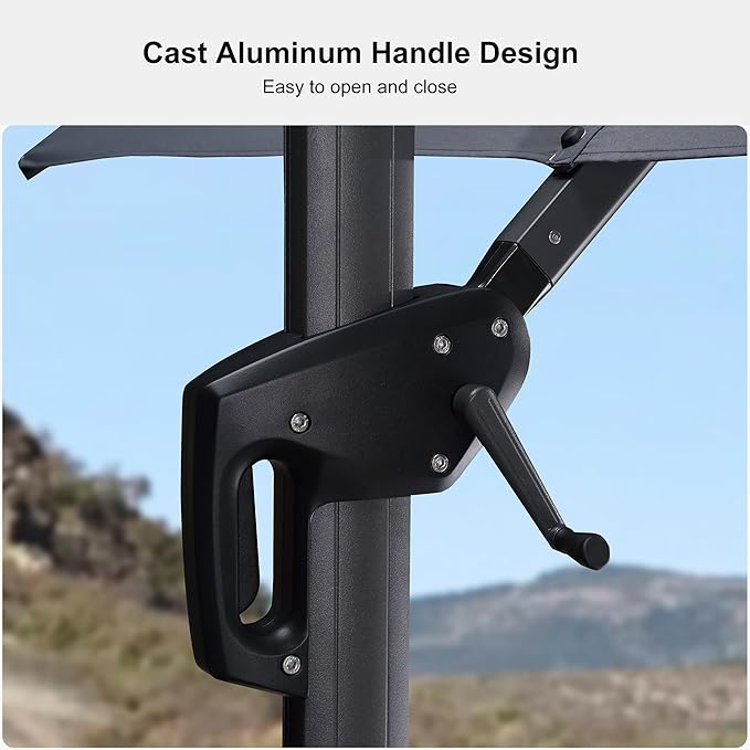 PURPLE LEAF 10 Feet Patio Umbrella with Base Outdoor Cantilever Solar Powered LED Square Umbrella Aluminum Offset Umbrella with 360-degree Rotation for Garden Deck Pool Patio Light Grey