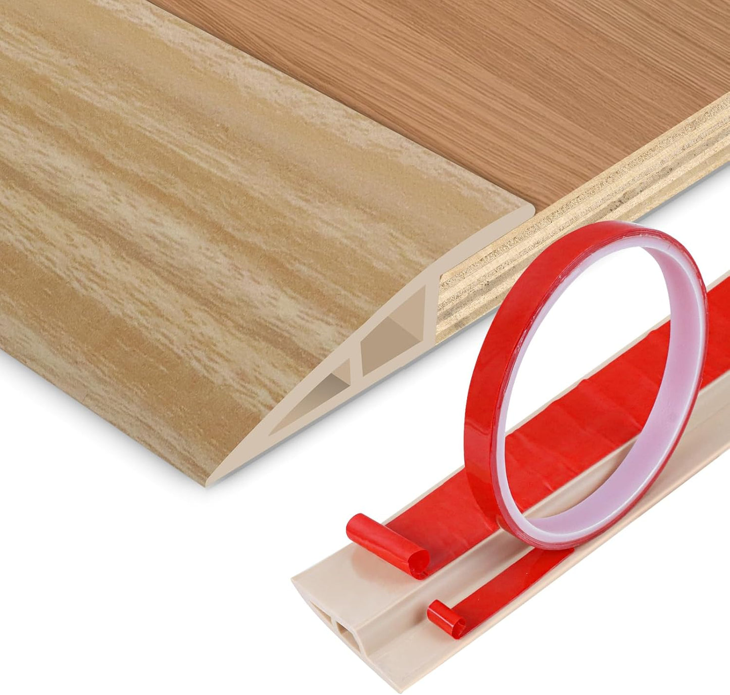 Floor Transition Strip Vinyl Door Threshold Ramp Self Adhesive Carpet Edging Strip Doorway Edge Trim, Overlap Edge Reducer for Laminate Carpet, Floor, Tile (Light Yellow Grain, 3/5" to 4/5", 6.6Ft)
