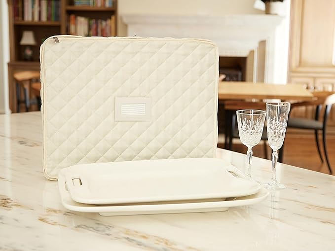 Covermates Keepsakes - Serveware Storage - Padded Protection - ID Window - Stain Resistant - Machine Washable - China Storage, Cream