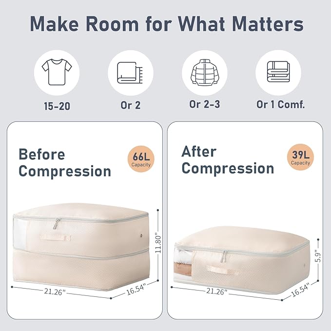 DIMJ Comforter Storage Bag 6 Pack - Blanket Storage Organizer Compression Bags, Large Capacity Ultra Space Saving Self Compression Organize for Bedding, Pillow, Duvet, Sheet Storage with Zipper Window