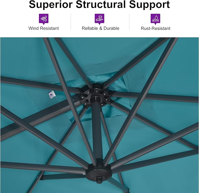 PURPLE LEAF 8 Feet Square Cantilever Umbrella Patio Umbrella with Base Outdoor Umbrella Aluminum Offset with 360-degree Rotation for Garden Deck Pool Patio, Turquoise Blue