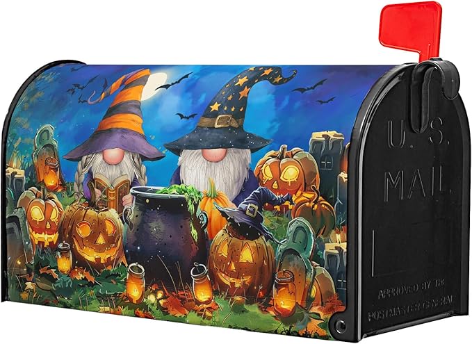 Halloween Gnomes Mailbox Covers Magnetic Large Size Humor Spooky Pumpkins Waterproof Mail Box Cover Autumn Halloween Happy Holiday Letter Post Wraps for Home Garden Yard Outdoor 25.5x21 Inch