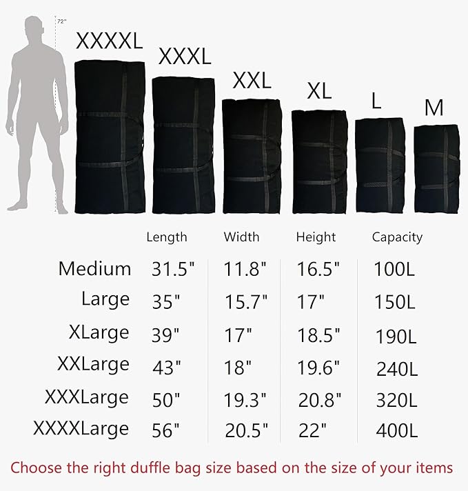 Extra Large Duffle Bag for Travel, Big Foldable Storage Bag - Black