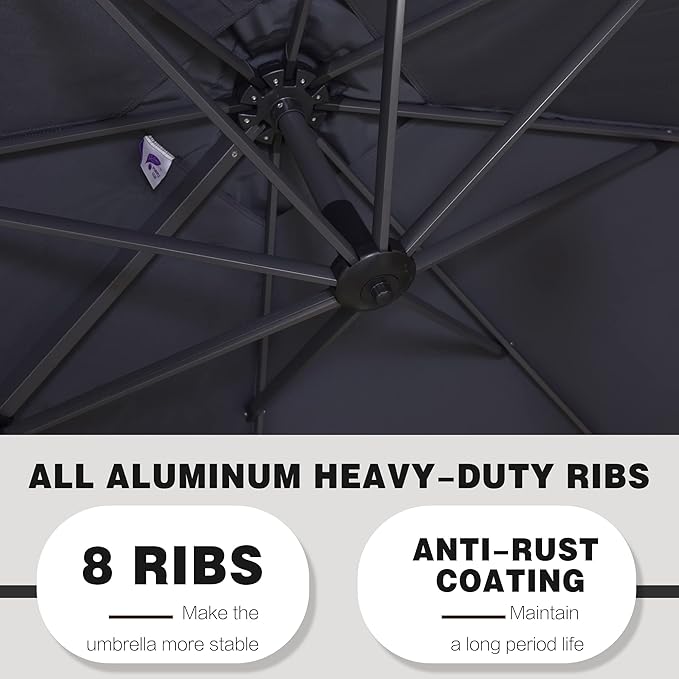 PURPLE LEAF 9' X 11.5' Patio Umbrella with Base Outdoor Cantilever Rectangle Umbrella Offset Umbrella with 360-degree Rotation for Garden Deck Pool Patio, Grey